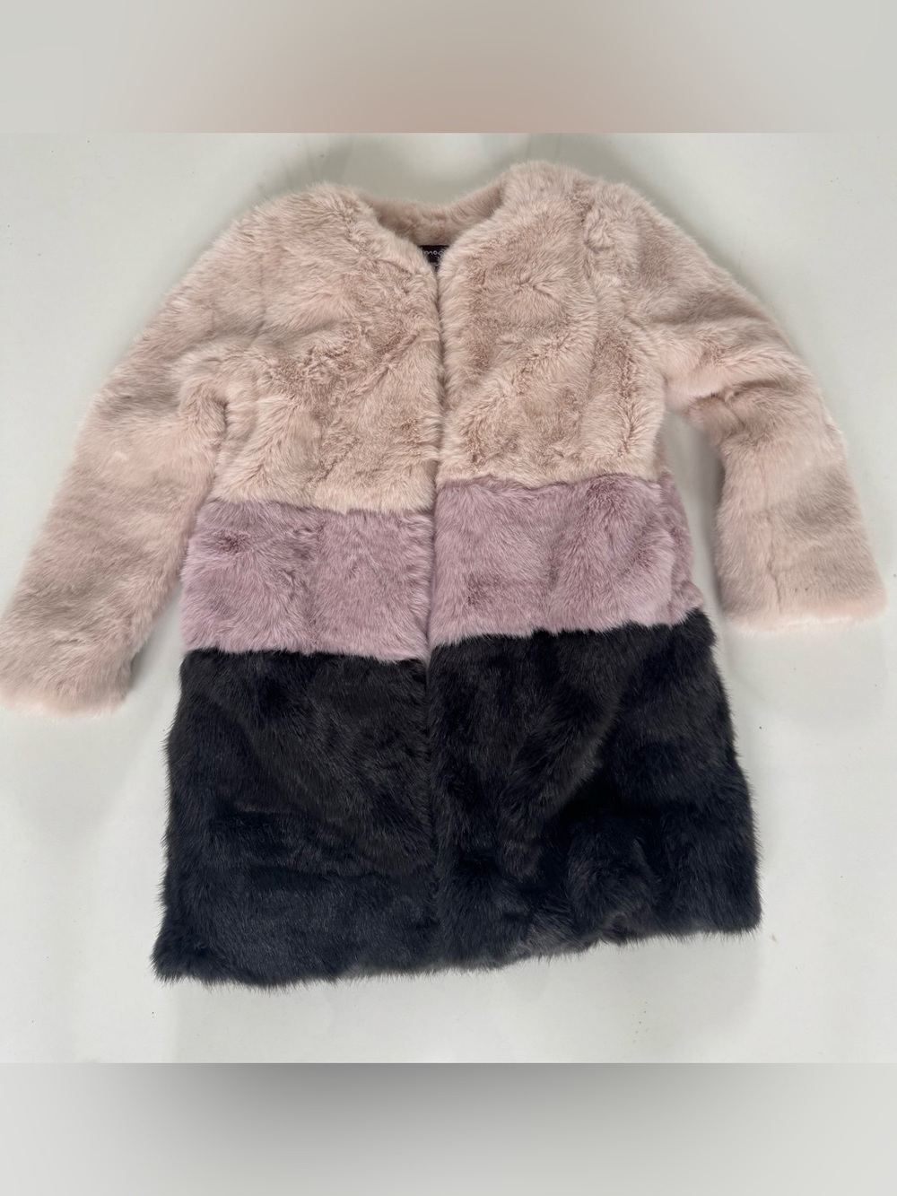 Imoga Kids girls Three-Tone Faux Fur Coat in Blush, Mauve & Black size 4